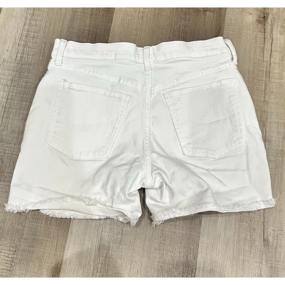 GAP Mid Rise White Denim Raw Hem Classic Boho Festival Summer Short Women 2R/26
